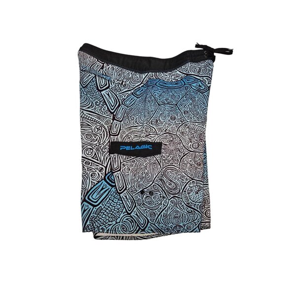 Pelagic Fish Print Board Shorts Swim Trunks Blue White Men's 37 11.5" Inseam - Picture 4 of 13